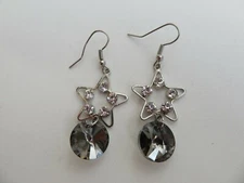 Vintage Costume Jewellery Pierced Earrings Diamante Star Drop 30