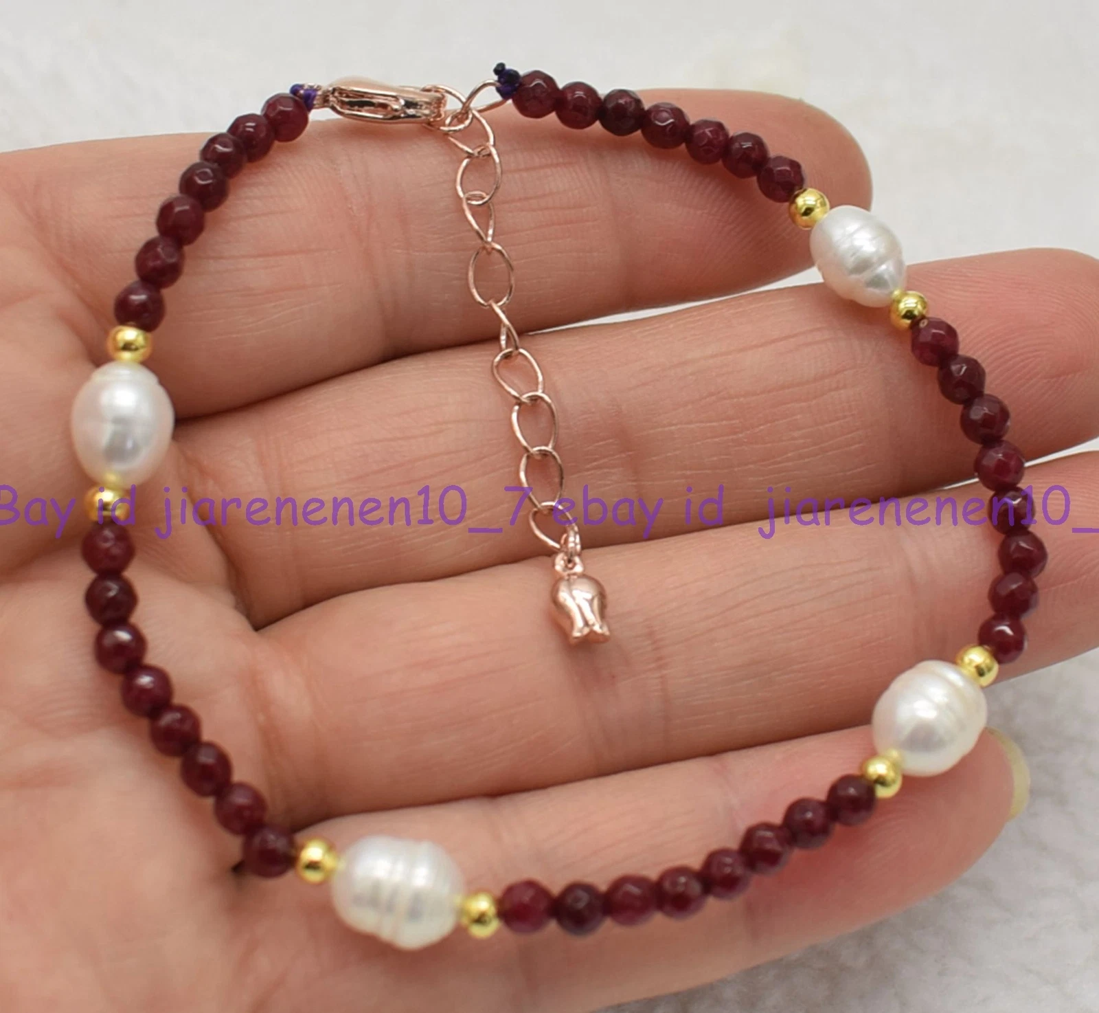 VALENTINO Bracciale naturale 4 mm sfaccettato giada rossa Brasile e perle di riso bianco 7 8 mm 7 5 pollici