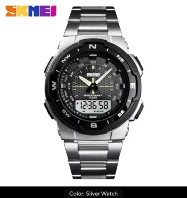 EXTRA 30%OFF BEAUTIFUL! Skmei/1370,Dual Time Mens Watch,Wr50BAR, Light,alarm,etc