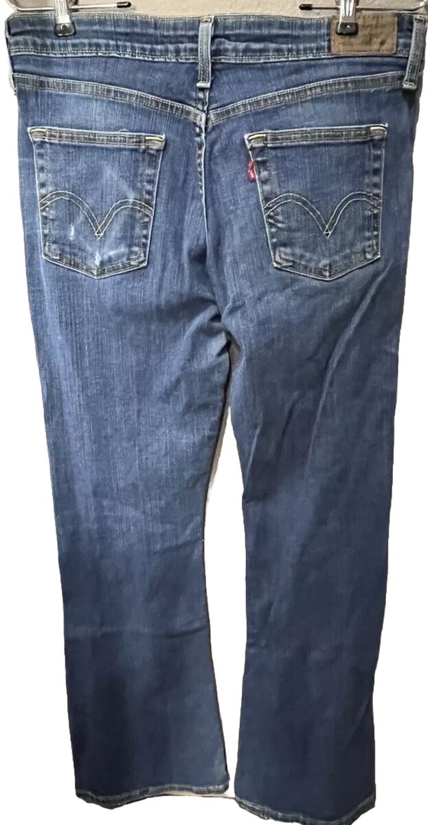 Women's Levis 519 Low Flare Distressed Blue Jeans Size 7M Women's Levis 519 Low Flare Distressed Blue Jeans Size 7M