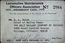 Locomotive Maintenance Officers Association Membership Card Railroad Train 1975