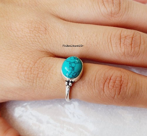 925 Sterling Silver Natural Turquoise Ring Handmade Gift Statement Ring Gift For - Picture 5 of 8