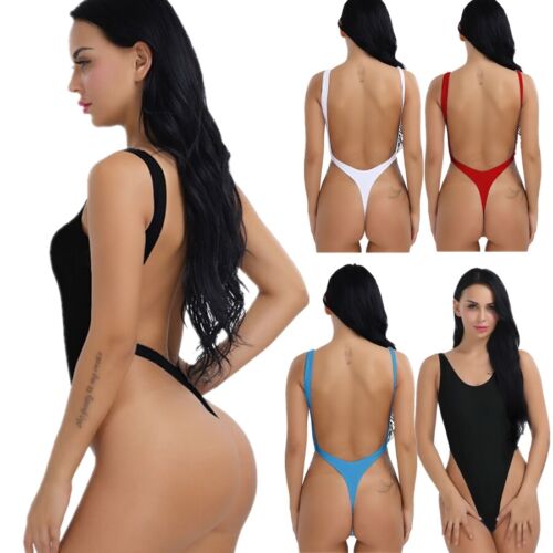 Women's Bathing Suit Bikini High Cut Thong Bodysuit One Piece Swimsuit Swimwear - Picture 1 of 40
