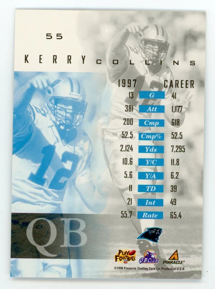 1998 Pinnacle Mint Collection Kerry Collins Card #55 - Image 4 of 4