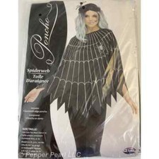 Halloween Costume Spiderweb Poncho Sawtooth Edge Black Fits 4-14 Ages 15 