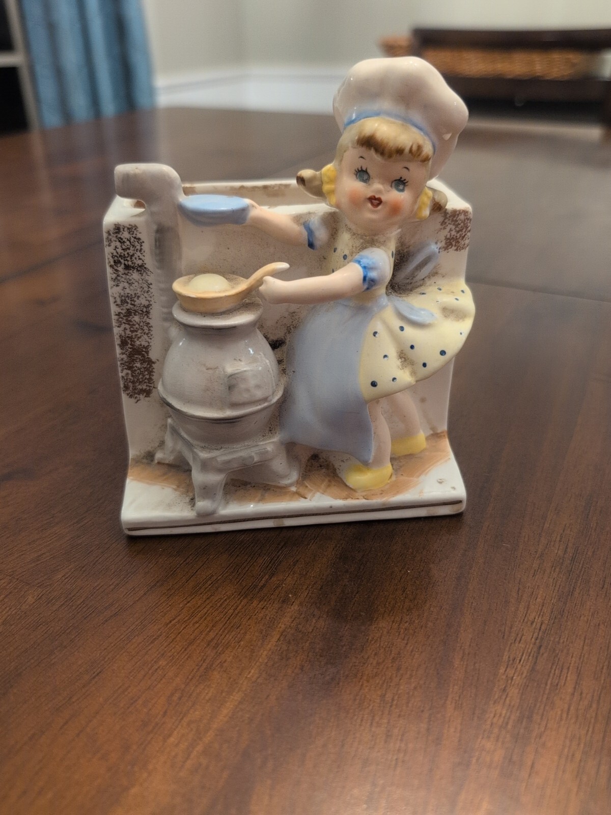 Vintage Ceramic Cooking Pig Tail Girl 4.5X5.5