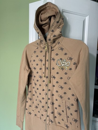 Vintage Y2K SouthPole Zip Up Jacket Hoodie AOP Graphic Gold Beige 2000s Womens - Picture 2 of 8