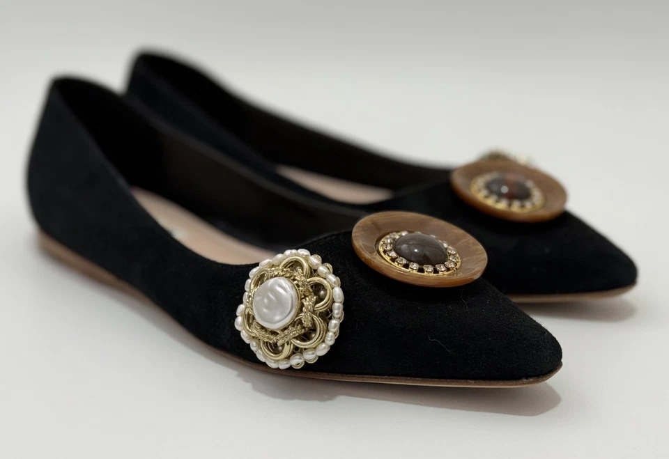 Pisos de ballet MIU MIU negros adornados de gamuza talla 36 / EE. UU. 6 / REINO UNIDO 3 Foto 2 de 4