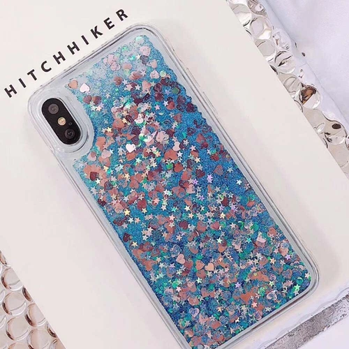 Bling Blue Quicksand Liquid Glitter Soft Gel TPU Case For iPhone Samsung Huawei