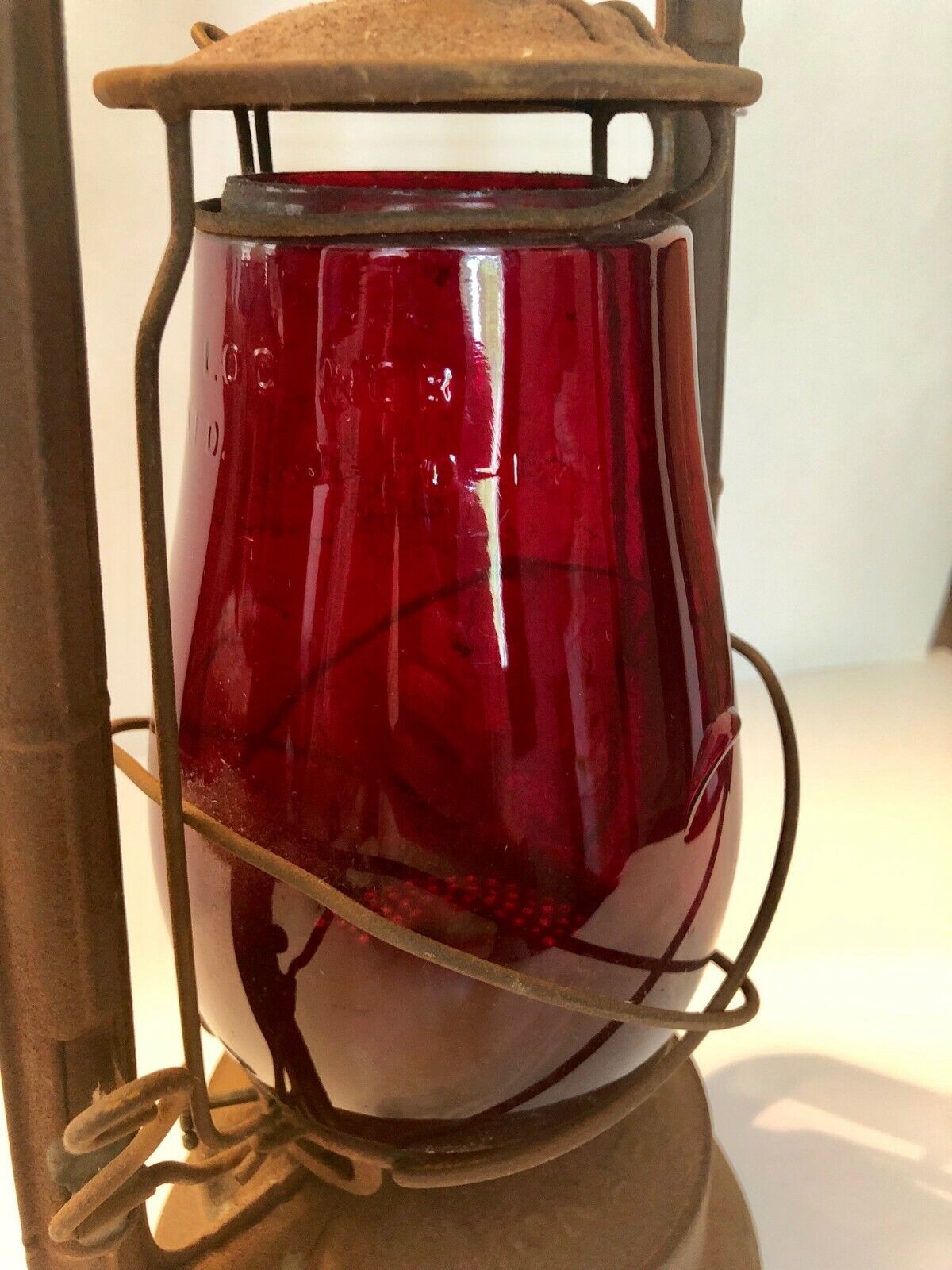 Antique Lantern DIETZ MONARCH Vintage Kerosene Lamp Red Glass Loc Nob