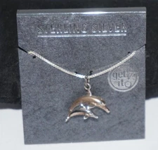 Dolphin Mom Baby Calf 925 Sterling Silver Pendant Necklace 16" Chain