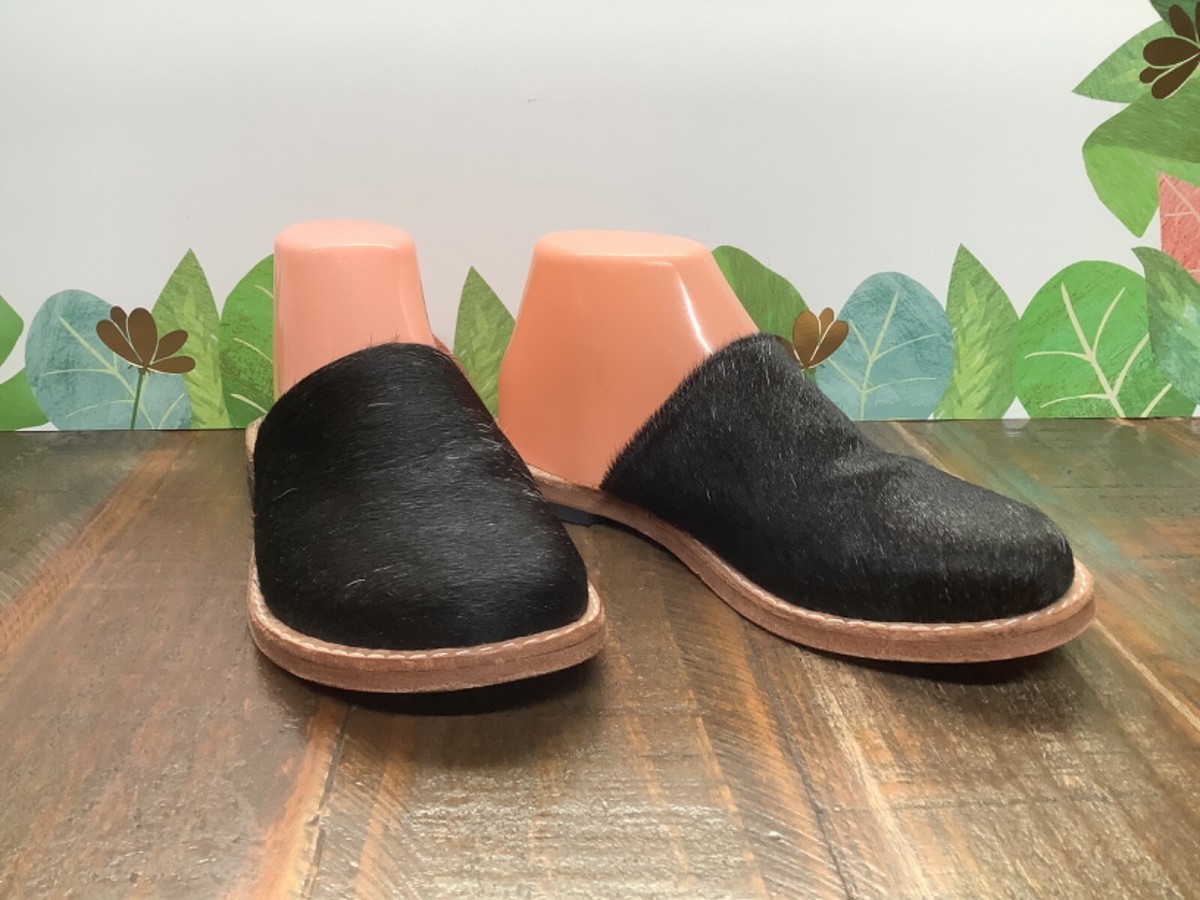 Darlin hand made leather Calf Hair Mules Shoes black sz