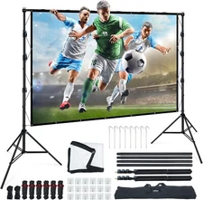 LINCO Tripod Projector Screen with Stand 4K HD 16:9 Back Yard Movie Night