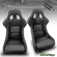 Universal Black Left/Right Large Wider Fabric Racing Seats Pair Car Seats
