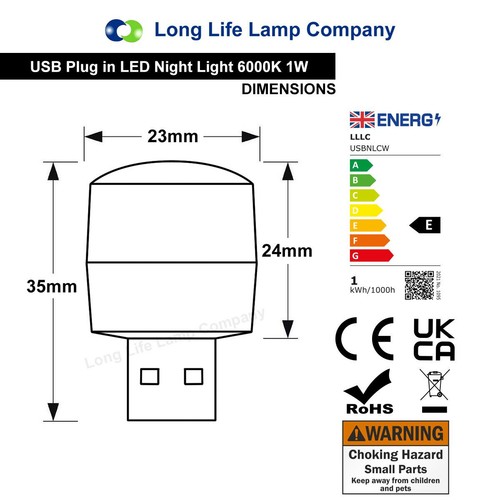 LED Night Light Cool White Mini USB Light 1w Bright Glow Lamp 5 Pack USBNLCW - Picture 5 of 9