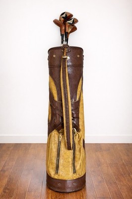 Vintage RAM Leather Golf Bag w/ Wooden Clubs – Classic Retro Style