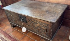 17th Century Charles I Oak Bible Box-Coffer With Key