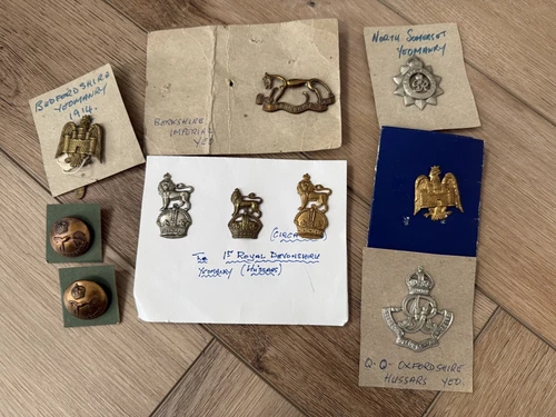 COLLECTION OF OLD MILITARY YEOMANRY BADGES INC WW1 BEDFORDSHIRE, OXFORDSHIRE ETC