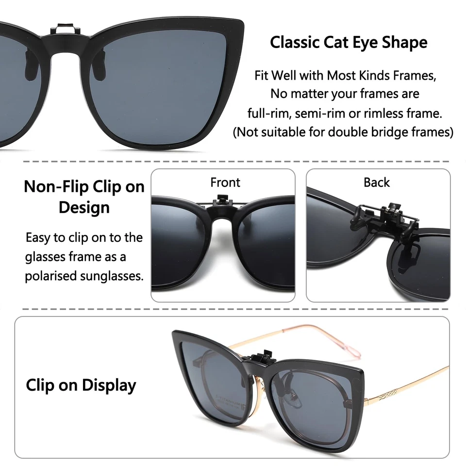 Clip Lunettes de Soleil Polarisées Oeil de Chat Clip Solaire pour Lunettes de... - Photo 4/4