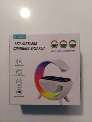 LED Wireless Fast Charging Speaker White 7 Color FM Radio AUX USB & TF BT-2301