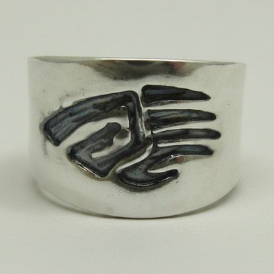 Sterling Silber Pfotenabdruck Ring Tierspur Bandring Handarbeit 925