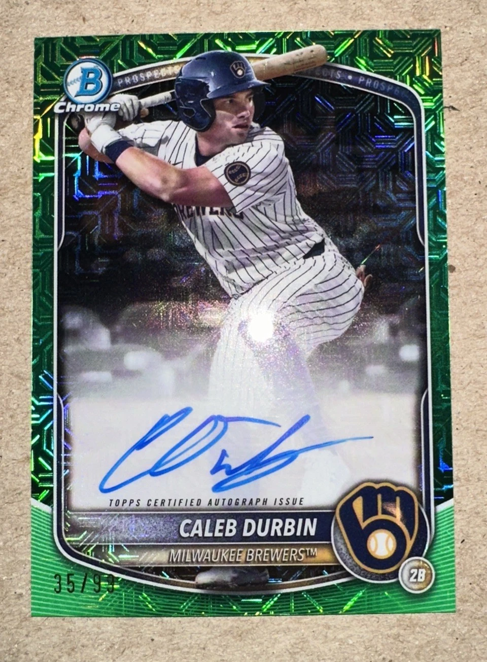 2025 Bowman - Chrome Autographs Caleb Durbin BMA-CDU Green Mojo Refractor 35/99