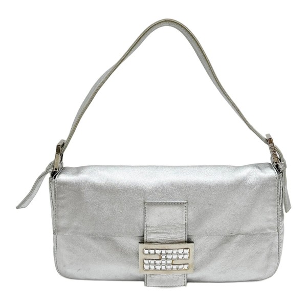 FENDI Baguette Silver Leather Shoulder Bag