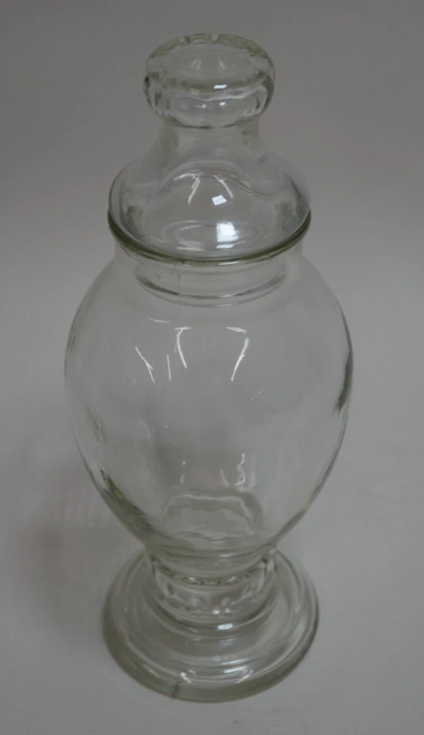 Clear Glass Pedestal Apothecary Candy Jar Dimpled Lidded 10" Tall Smooth Sided