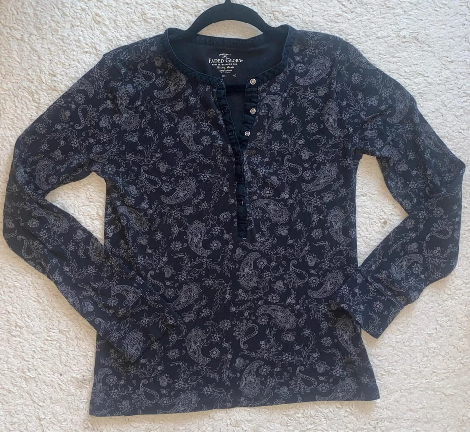 Top Y2K Estampado Gloria Desteñido Manga Larga Paisley Talla Grande Foto 2 de 4