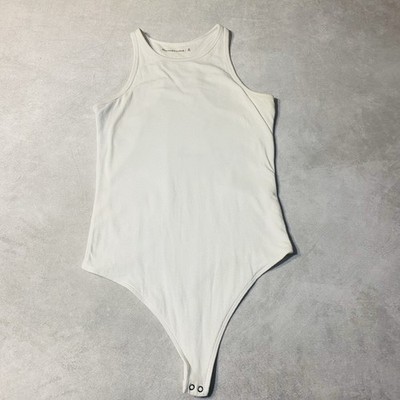 Abercrombie & Fitch High Neck Racerback White Thong Bodysuit Size Medium