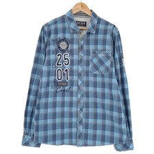Camp David Mens Shirt Blue Plaid Cotton Button Up Casual Everyday Kv7 Size L