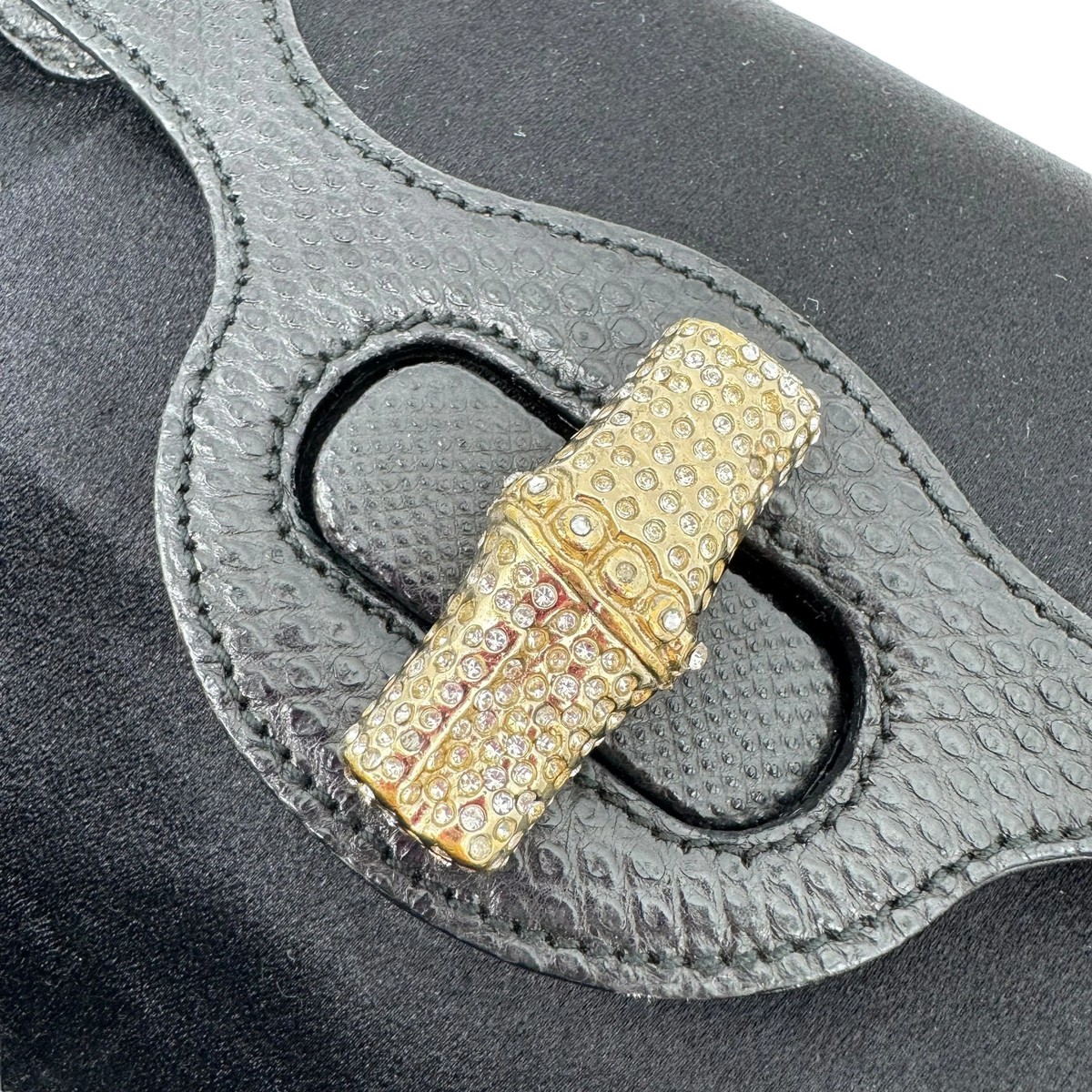 Gucci by Tom Ford Black Silk & Lizard Crystal Embellished Bamboo