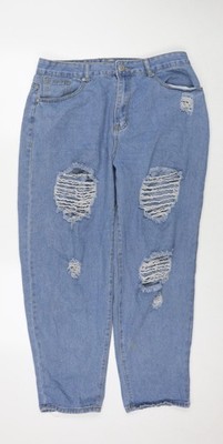 Boohoo Damen blau Baumwolle Mom Jeans Größe 16 L28 normaler Reißverschluss