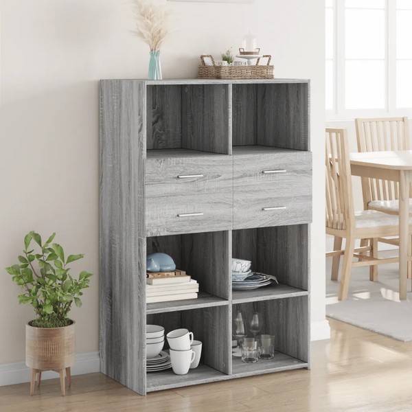 Highboard Grau Sonoma Nachbildung 80X42,5X124 Cm Holzwerkstoff-image