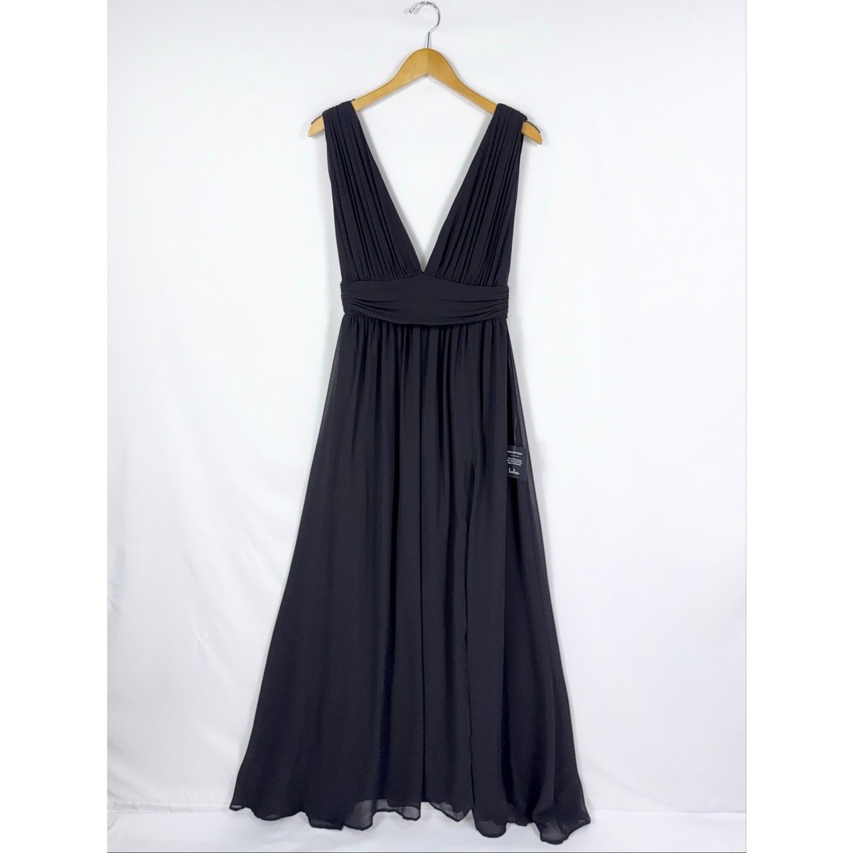 Lulus Heavenly Hues Chiffon Maxi Dress Women's Small Black V-Neck