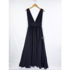 Lulus Heavenly Hues Chiffon Maxi Dress Women's Small Black V-Neck