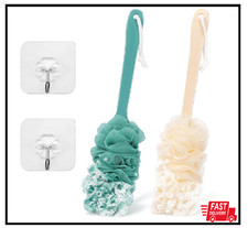 2 Pack Back Scrubber Shower Loofah Long Handle 17 Loofah on a Stick Men Women