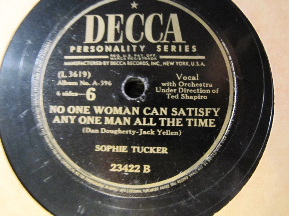 SOPHIE TUCKER No one WOMAN CAN SATISFY One Man All the time Decca Set 396 Jewish Foto 4 de 4