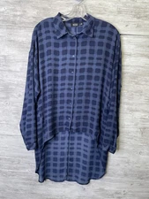 ana Shirt Womens Medium Blue Button Down High Low Tunic Sheer Blouse Lightweight