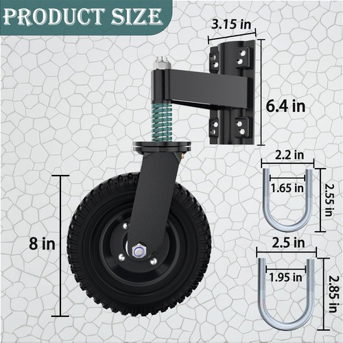 Gate Wheel 8inch for Metal Tube Wooden 650Lbs Capacity Spring Black - Picture 2 of 7