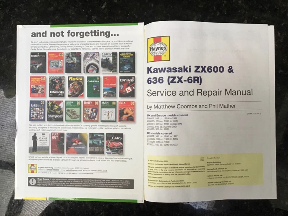 KAWASAKI ZX600 & 636 (Ninja ZX-6R) 1995 to 2002 SERVICE REPAIR MANUAL BY HAYNES - Image 2 of 4
