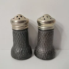 Antique Salt & Pepper Shakers Weidlich Brothers Hammered Texture Brown Glass USA