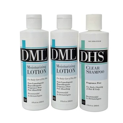 2 DML Moisturizing Lotions for Dry Skin & 1 DHS Clear Shampoo Cleanse 8.0 oz NEW