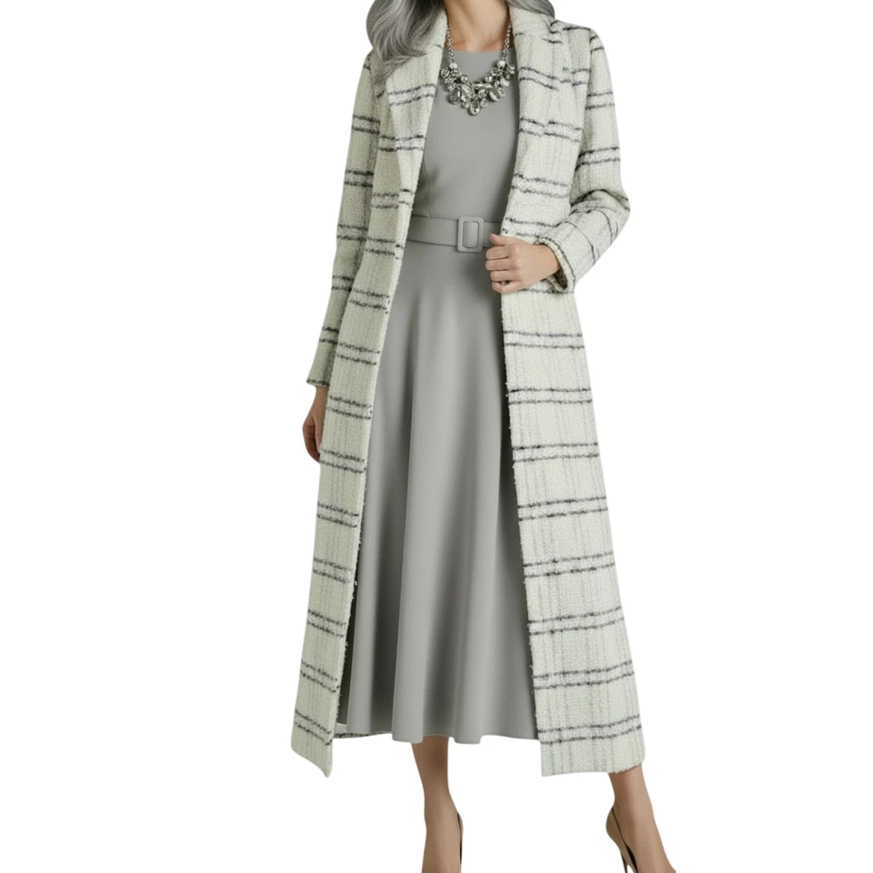 Women's Plaid True Maxi Opera Length Coat Black and White Size 4 NWOT New