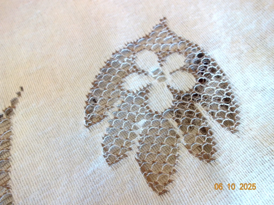 ANCIENNE NAPPE RONDE DIAMETRE 190 + 8 SERVIETTES VINTAGE DENTELLE  BRODERIE - Photo 2/4