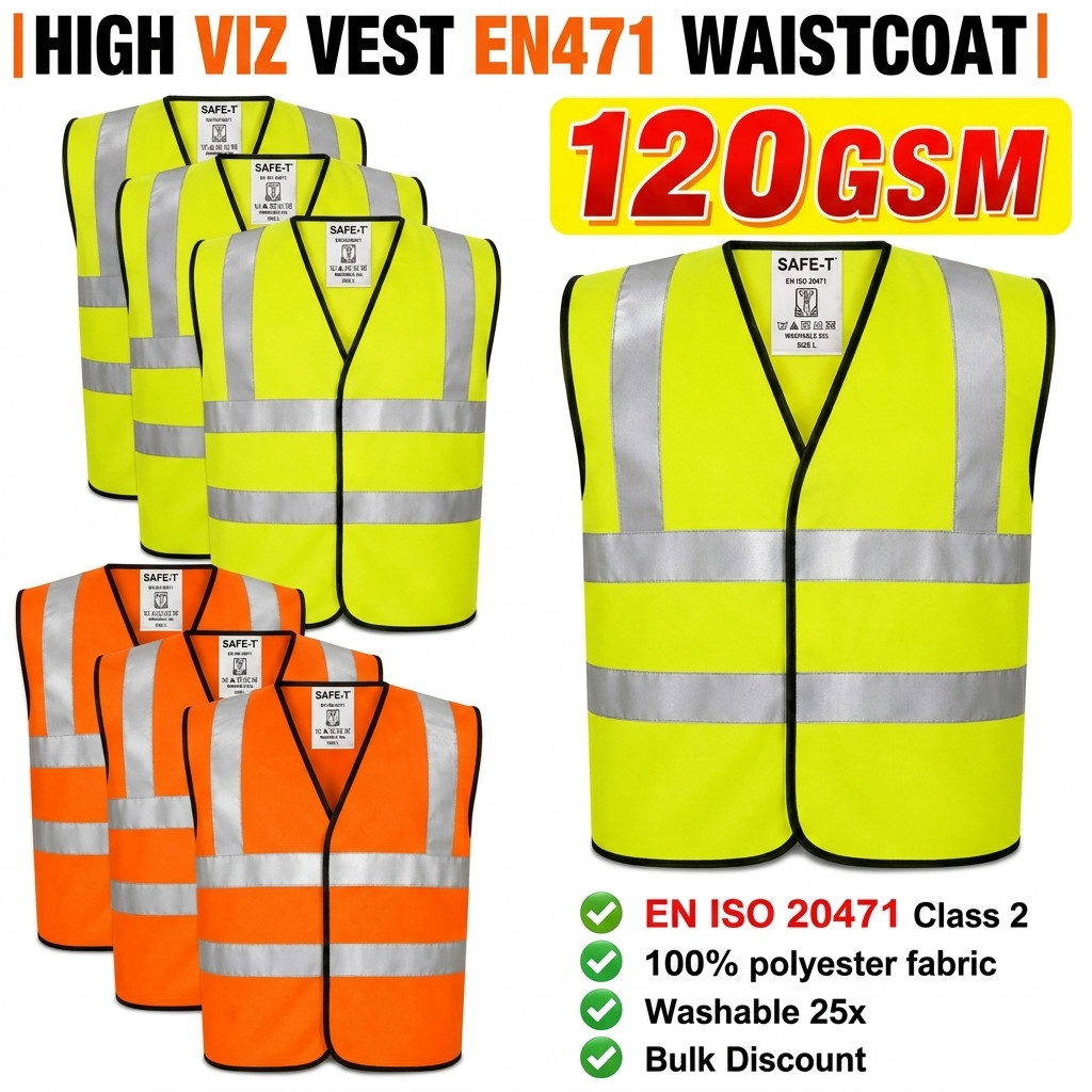 Hi Viz Vest High Vis Safety | YELLOW ORANGE | EN471 Waistcoat Visibility Jacket