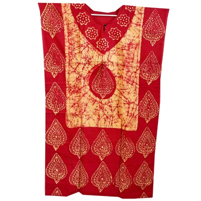 Womens Long Kaftan Ethnic Print Housedress Cotton Batik Caftan in Yellow Red