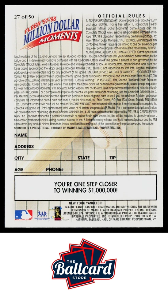 1997-98 Fleer Million Dollar Moments #27 Bobby Richardson - Image 2 of 2