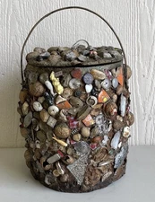 Antique Folk Art Memory Jar Jug Barrel W/ Lid Victorian Handmade Vintage AMAZING
