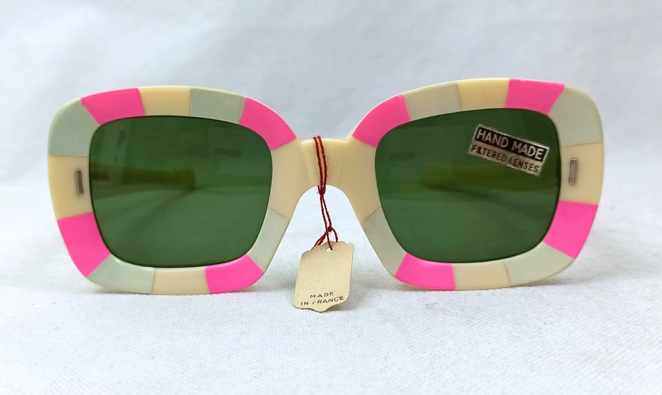 Nuevo de Lote Antiguo Caramelo Cuadrado Gafas de Sol Francia Genuinas Años 50 Hechas Fiesta Cosas Unisex Art Deco Foto 2 de 4